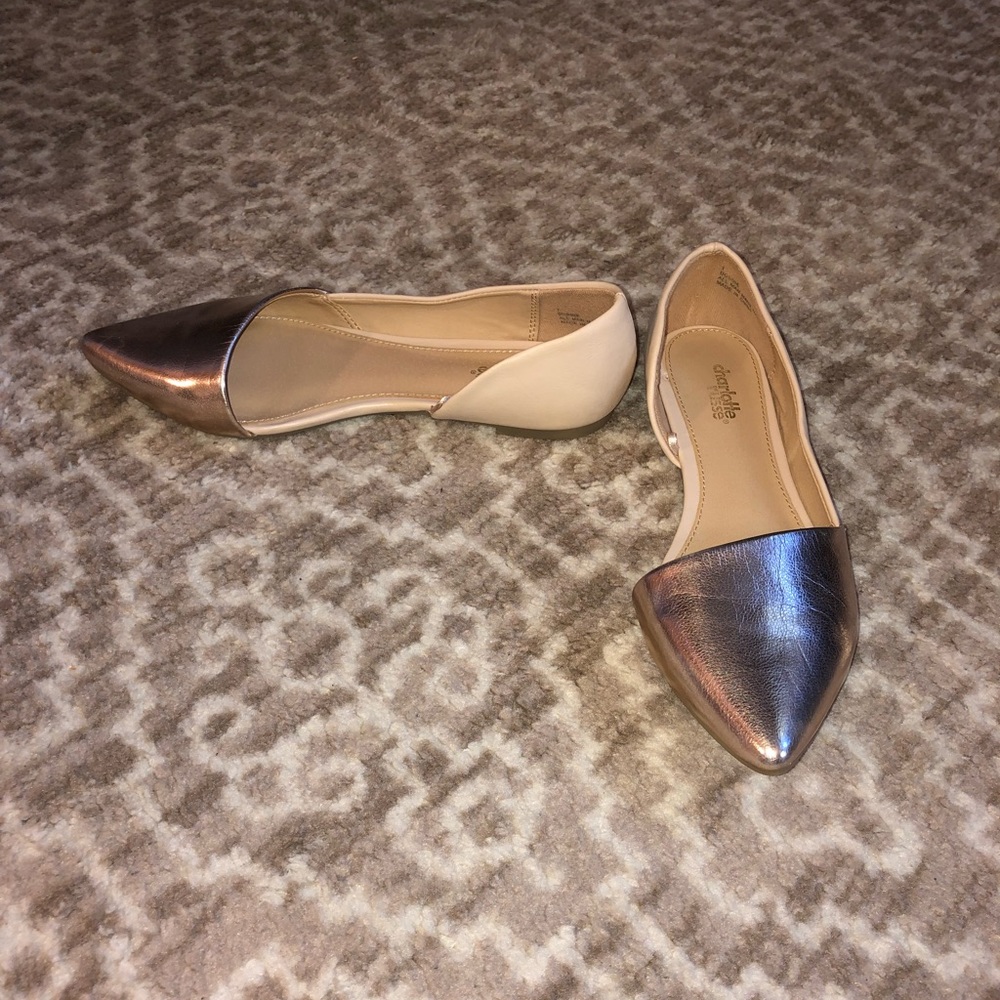 Nude and metallic flats